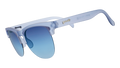 Three-quarter angle view of dusty blue translucent Avant Gs with blue gradient lenses.