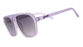 Three-quarter angle view of translucent pale purple aviator Retro G sunglasses with black gradient lenses.