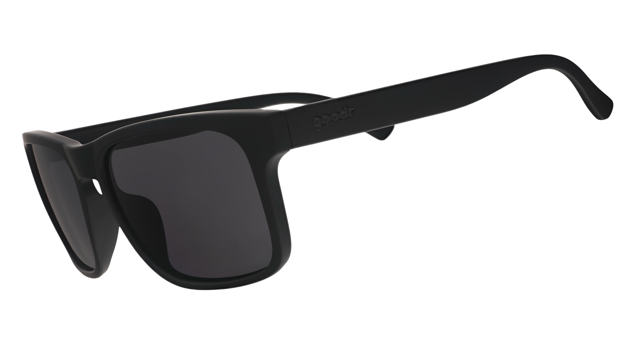 Three-quarter angle view of black Grand Gs with black non-reflective lenses.