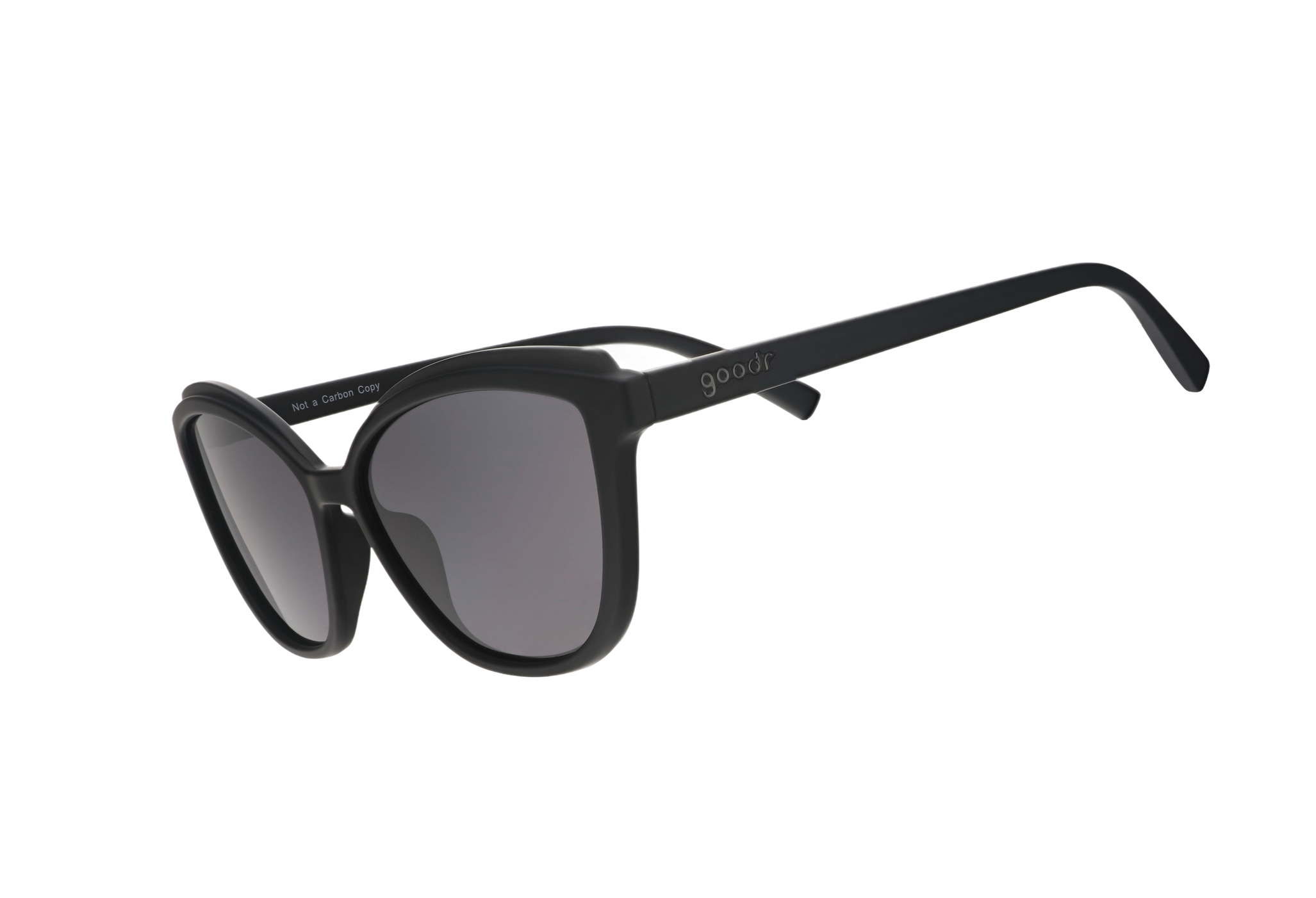 Black sunglasses with dark lenses on a white background