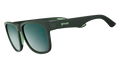 Sunglasses with matte green frames and green reflective lenses