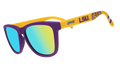 LSU purple and yellow goodr sunglasses with blue and green lenses