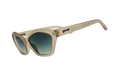 Beige sunglasses with dark lenses on a white background
