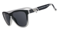 Three-quarter angle view of black and gray gradient sunglasses featuring black polarized lenses and the Washington Spirit logo.