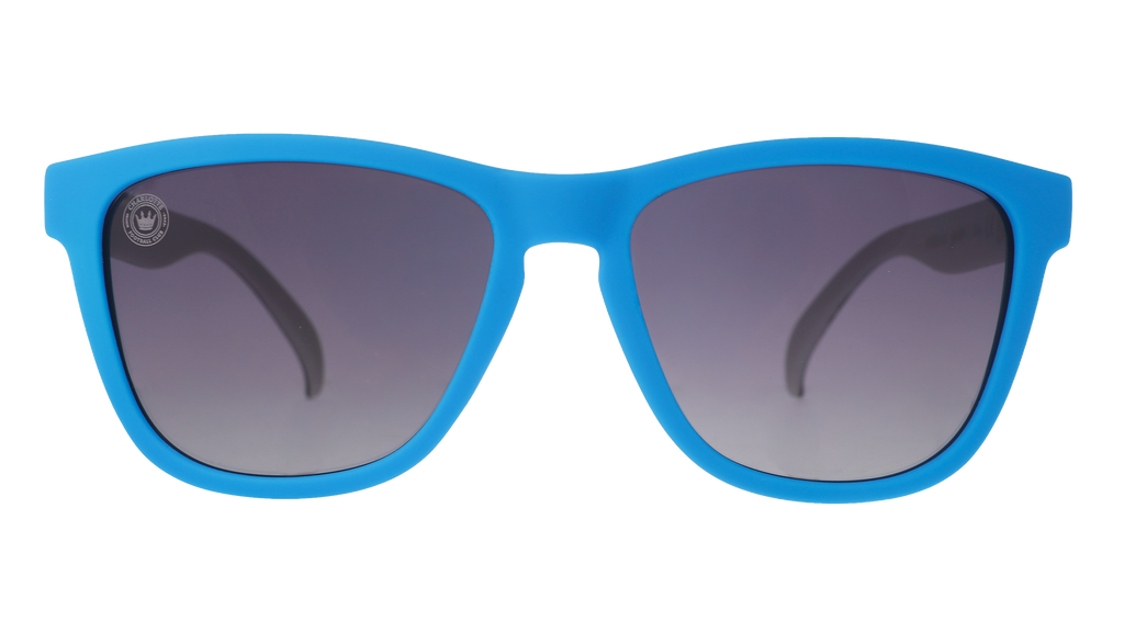 Front view of Major League Soccer Charlotte FC shades. Blue front frame. Black gradient lenses.