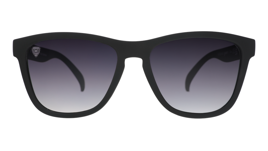 Front view of DC United Major League Soccer sunglasses with black front frames and black lenses.