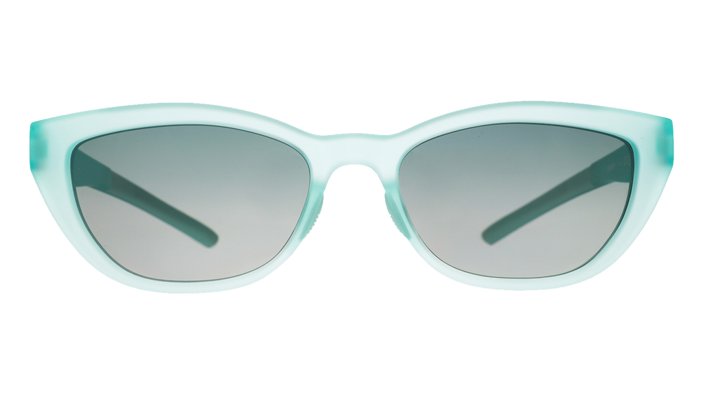Front view of translucent pale green Cheetah G sunglasses with green gradient lenses.
