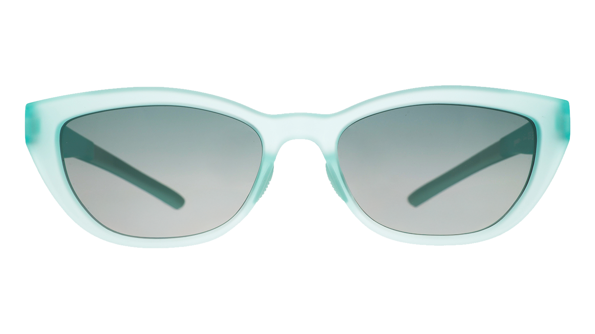 Front view of translucent pale green Cheetah G sunglasses with green gradient lenses.