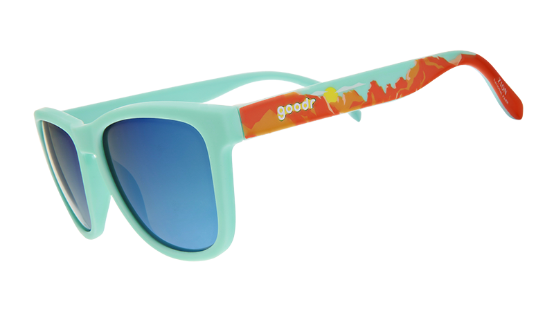 Zion National Park| Blue with orange canyon print frames | National Parks Foundation charity sunglasses | goodr OG sunglasses