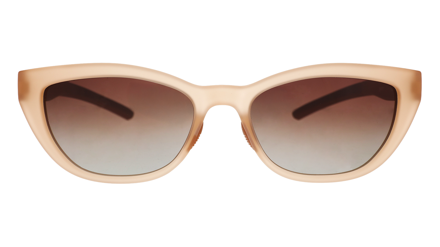 Front angle view of a pair of translucent brown cat-eye Cheetah Gs with brown gradient lenses.