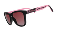 Three-quarter angle view of Inter Miami CF Major League Soccer sunglasses with black and pink frames and rose lenses.