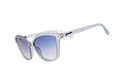 Sunglasses with gradient blue lenses on a white background