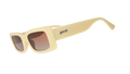 Three-quarter angle view of yellow rectangular sunglasses with brown-tinted polarized lenses against a white background.