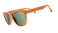 Three-quarter angle view of classic brown sunglasses with green non-reflective lenses.