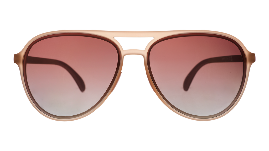 Front view of translucent pink aviator sunglasses with rose gradient lenses.