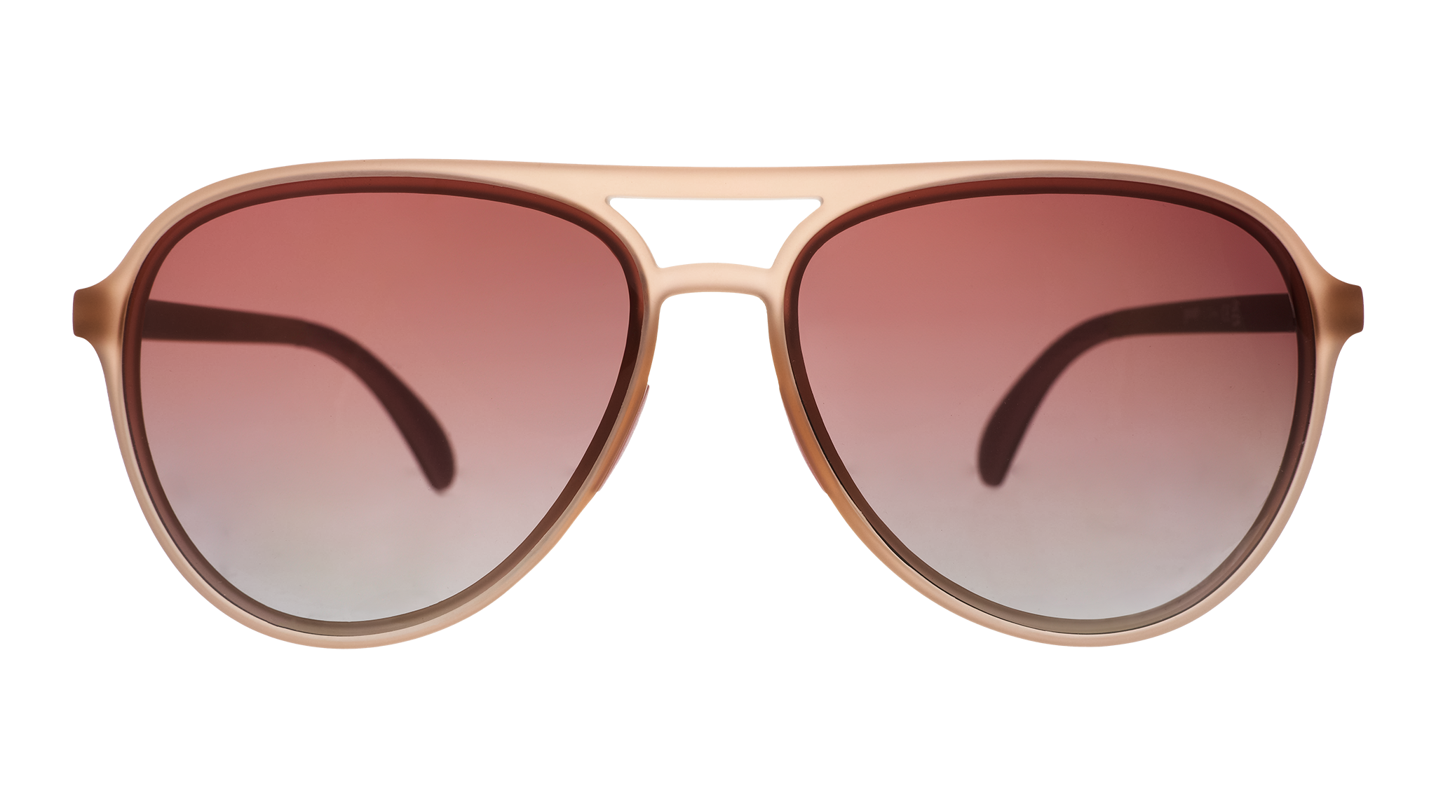 Front view of translucent pink aviator sunglasses with rose gradient lenses.