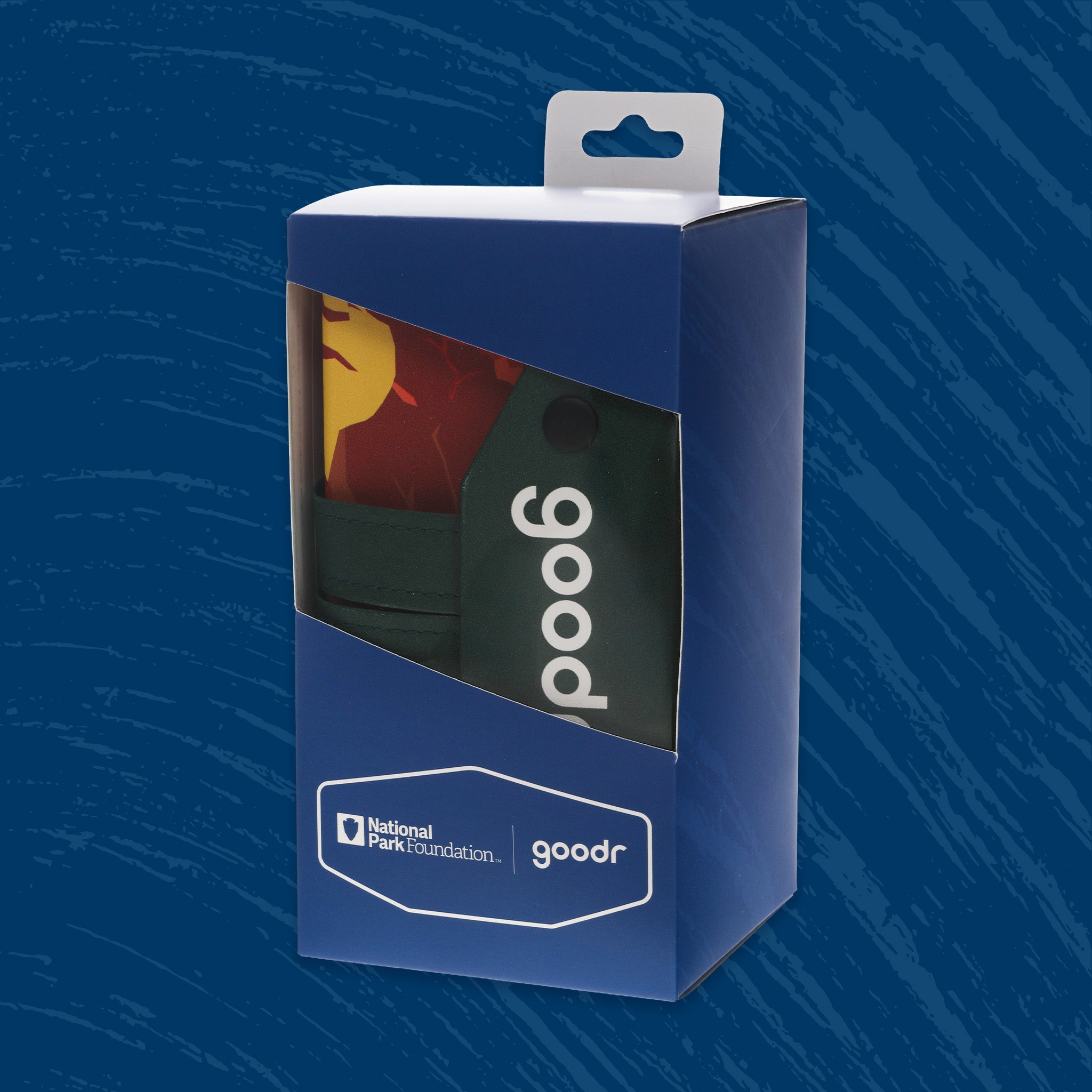 Retail packaging for the National Park Foundation & goodr foldable sunglasses case with a window display.