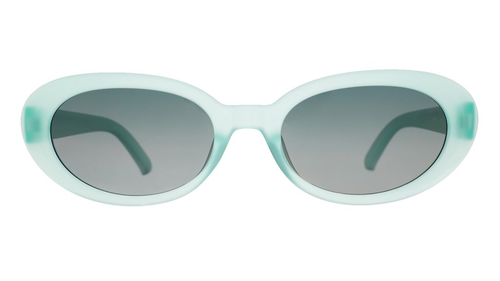 Front view of translucent pale green oval Beat G sunglasses with green gradient lenses.