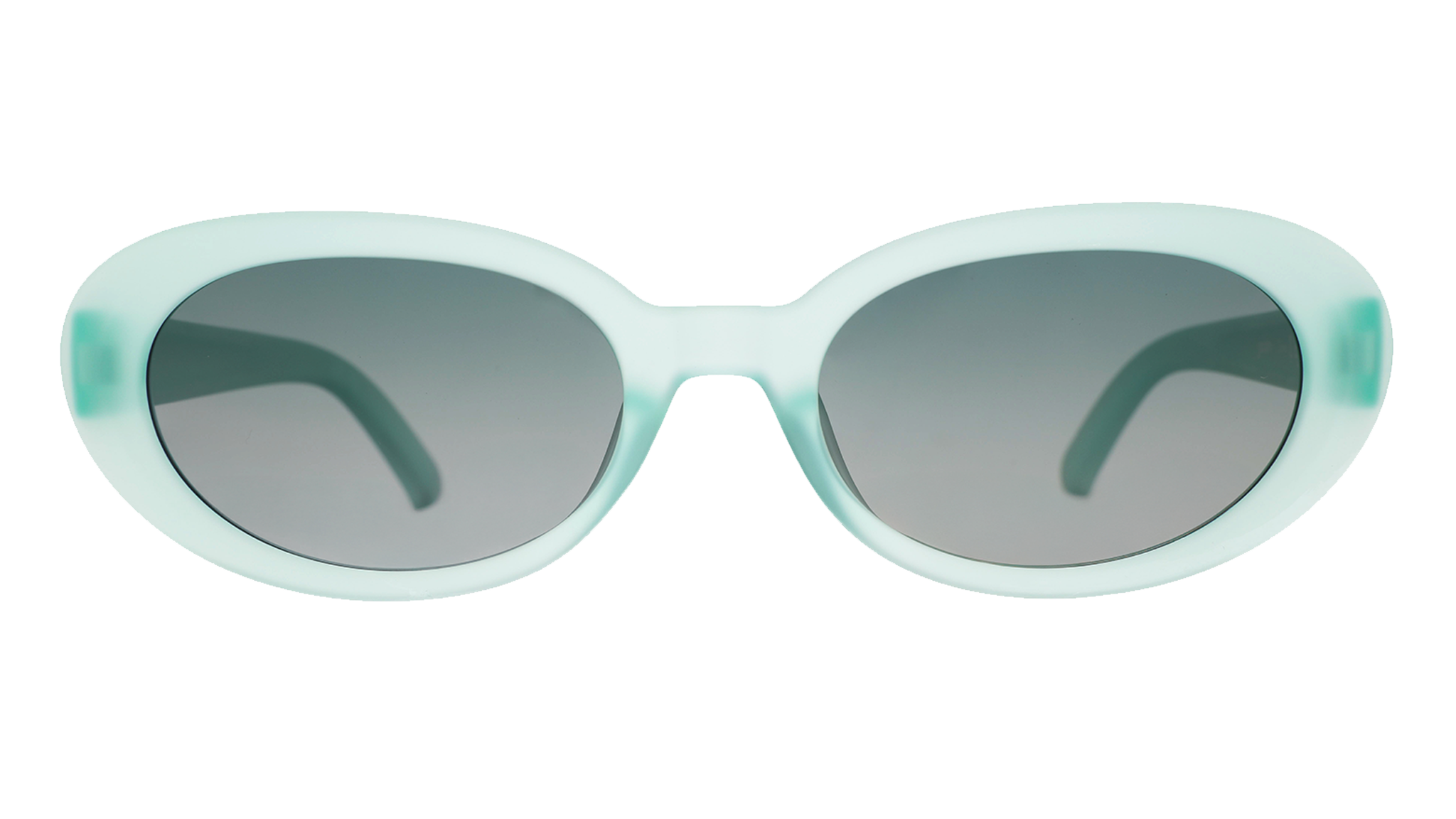 Front view of translucent pale green oval Beat G sunglasses with green gradient lenses.