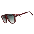 Three-quarter angle view of rust-brown Retro G sunglasses with green gradient lenses on a white background.