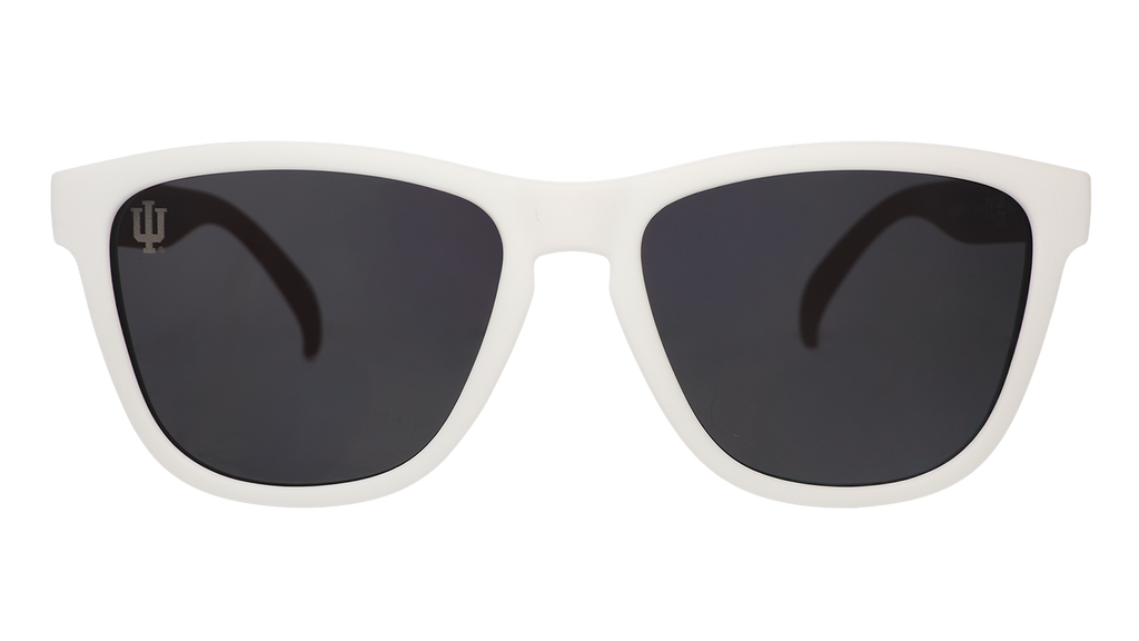 Front view of Indiana University® shades with a white frame and black lenses.