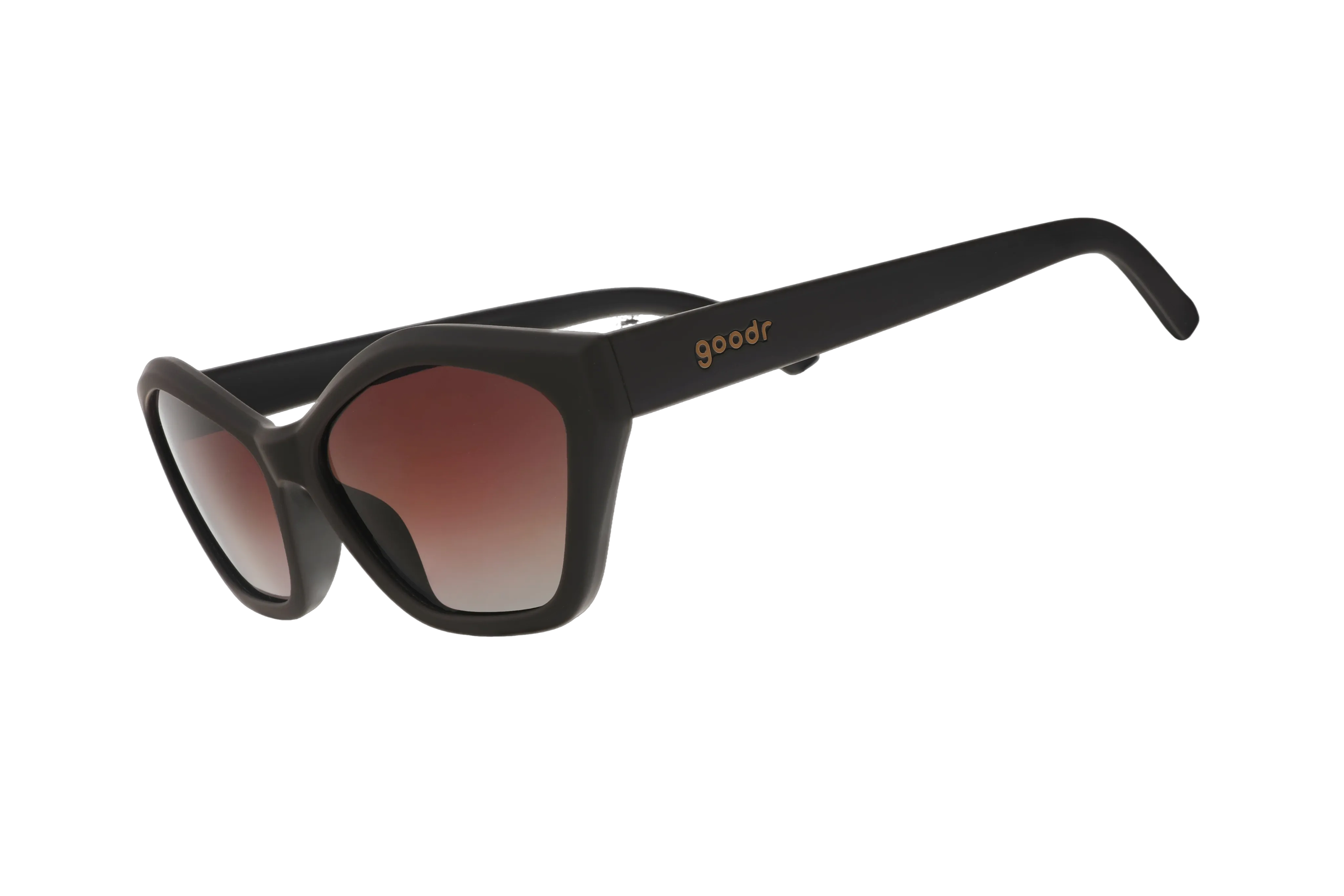 Black sunglasses with gradient lenses on a white background