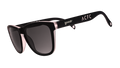 Three-quarter angle view of black and pink sunglasses with black gradient lenses and ACFC logo.