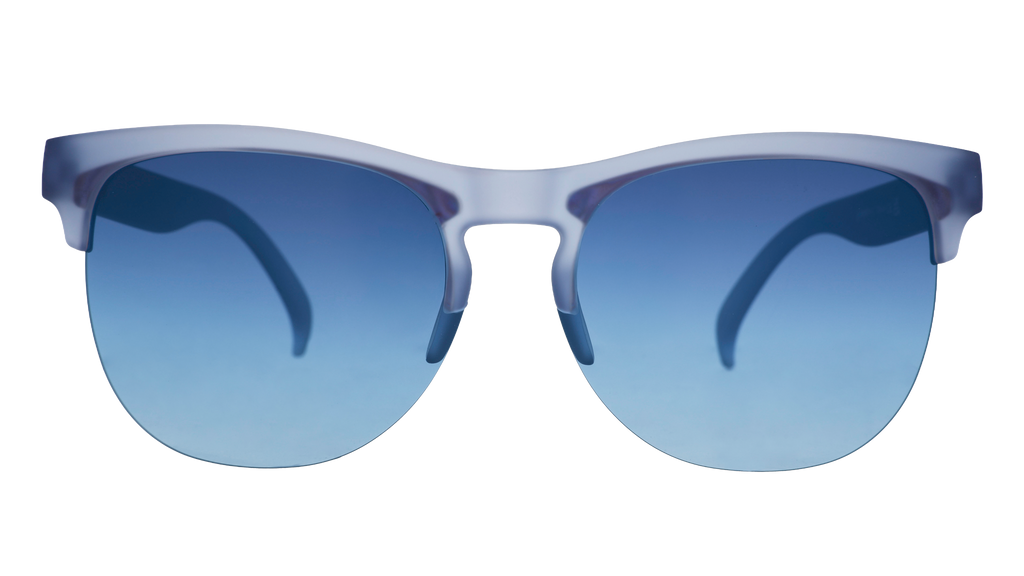 Front view of dusty blue translucent Avant Gs with blue gradient lenses.