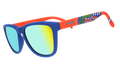 Florida Gator sunglasses with blue and orange frames and reflective yellow lenses.