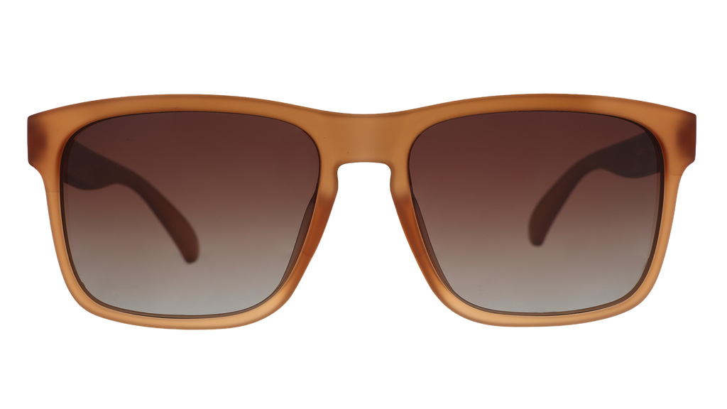 Front view of translucent, warm brown Grand Gs with brown-gray gradient lenses.