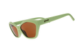 Front view of green cat-eye sunglasses featuring a geometric frame and brown lenses.