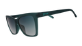 Three-quarter angle view of a pair of translucent teal Pop Gs with green gradient lenses.