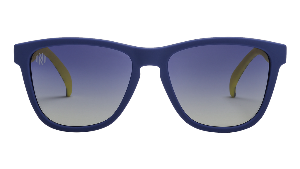 Front view of Major League Soccer Nashville SC shades. Blue front frame. Blue gradient lenses.