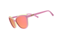Sunglasses with pink frame and orange lenses on a white background