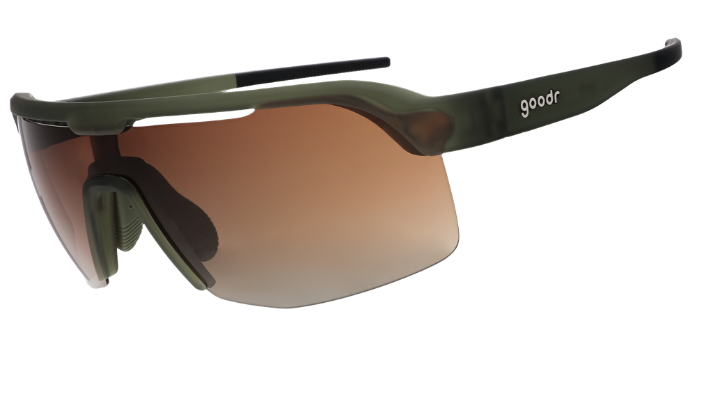 Olive green goodr sunglasses with beige lenses