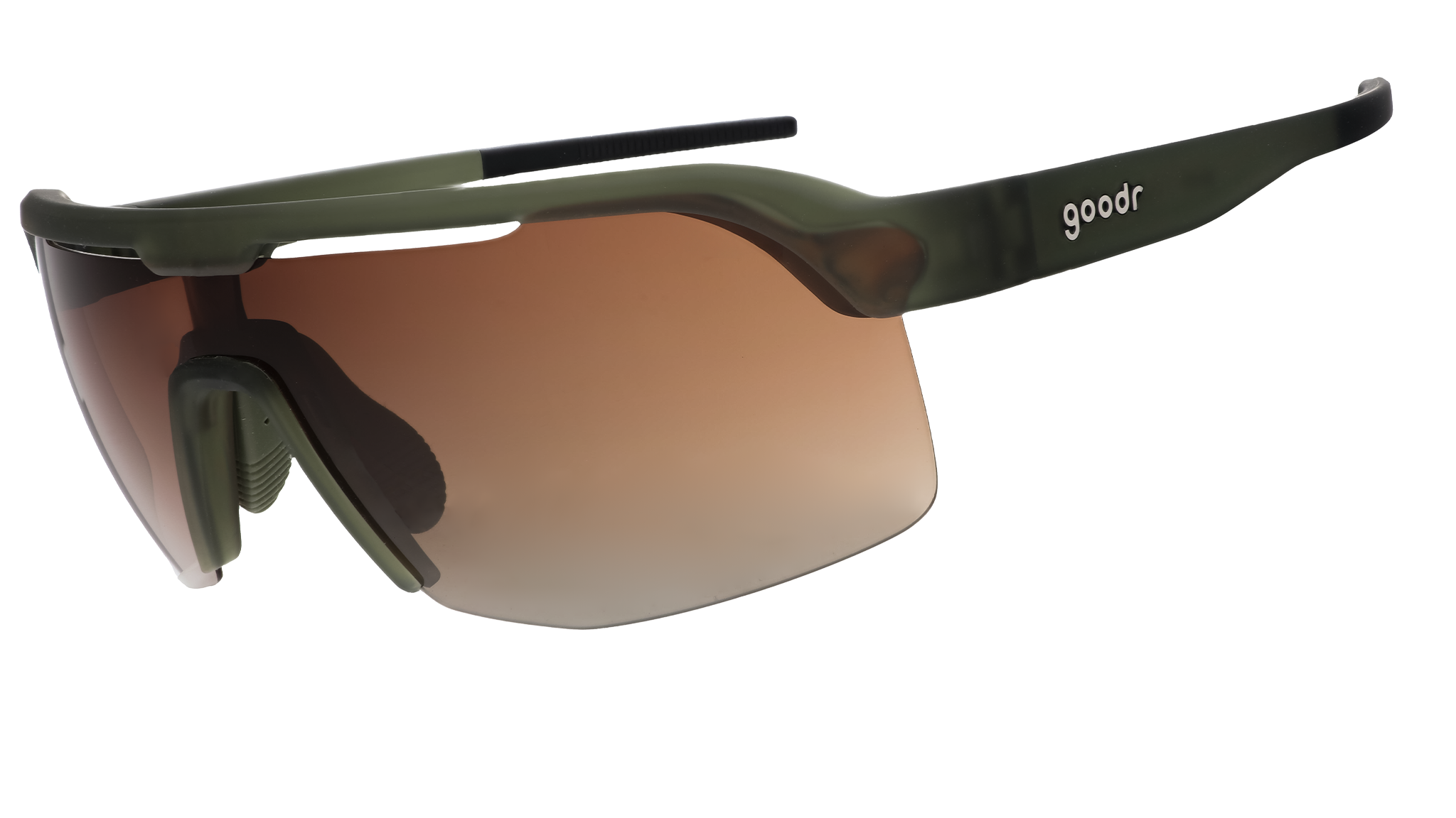 Olive green goodr sunglasses with beige lenses