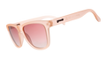 Sunglasses with translucent pink frames and gradient pink lenses.