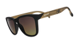 Three-quarter angle view of LAFC Major League Soccer sunglasses with black and gold frames and gray-yellow lenses