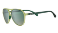 Three-quarter angle view of cadet green translucent aviator sunglasses with gradient green lenses and dark green arms.