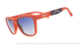 Three-quarter angle view of orange and navy Astros sunglasses featuring an Astros logo on the arm.