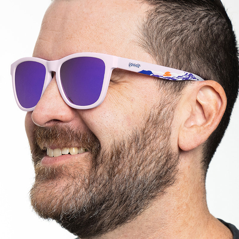 Mount Rainier | Pink with snowy mountain print frames | National Parks Foundation charity sunglasses | goodr OG sunglasses