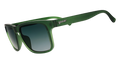 Three-quarter angle view of translucent dark green Grand Gs with green gradient lenses.