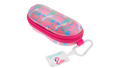 goodr sunglasses case, pink with a palm trees design and a hot pink zipper