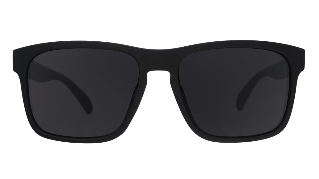 Front view of translucent, black Grand Gs with black non-reflective lenses.