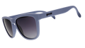 A pair of square sunglasses with lavender frames and lenses.