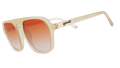 Sunglasses with translucent tan frames and gradient amber lenses.