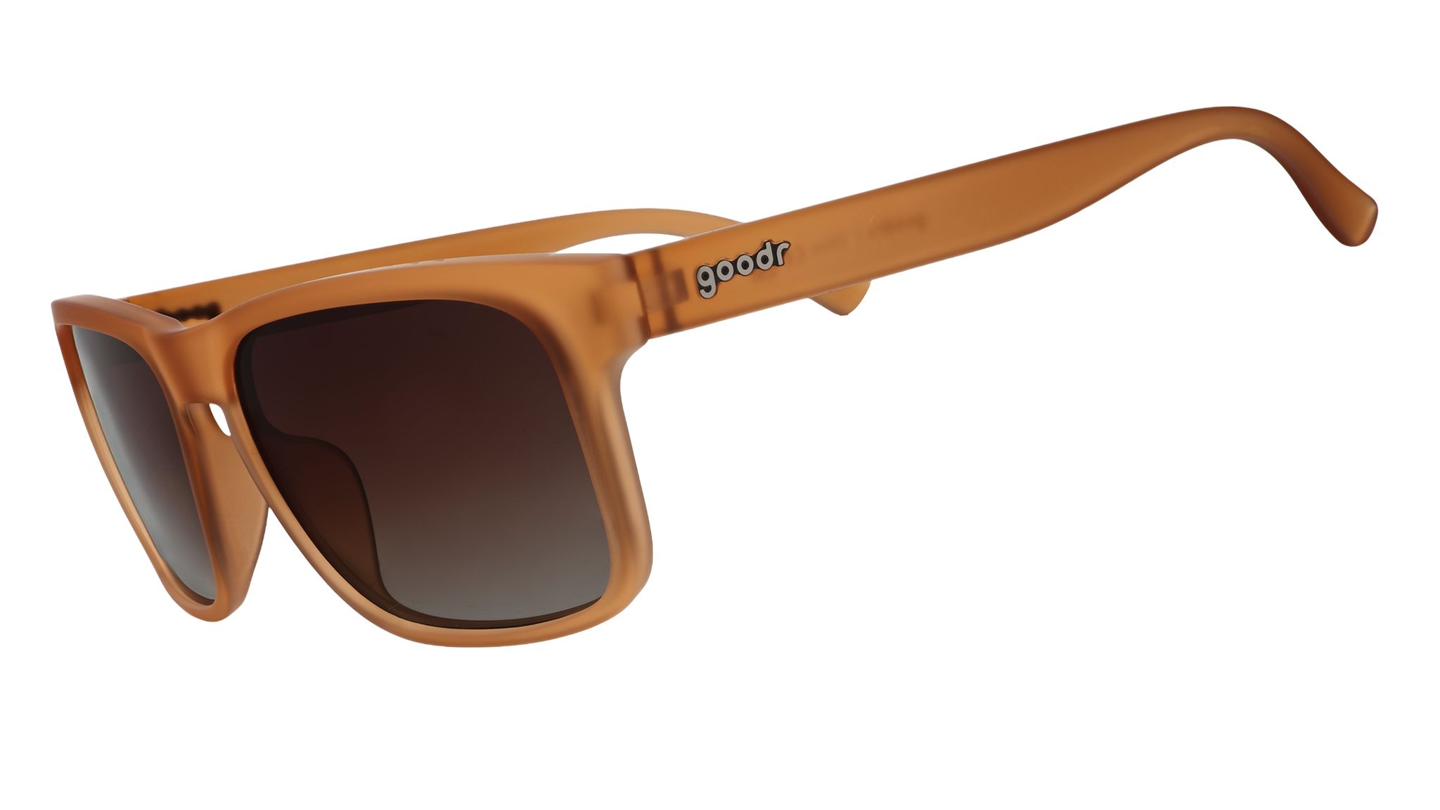 Three-quarter angle view of rich brown Grand Gs with brown-gray gradient lenses.