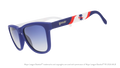 Three-quarter angle view of blue, red, and white Phillies sunglasses featuring the Liberty Bell logo on the arm.
