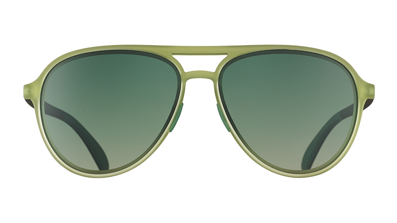 Front view of cadet green aviator sunglasses and green gradient lenses.