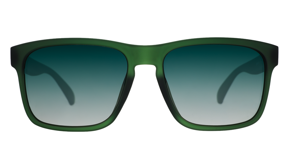Front view of translucent dark green Grand Gs with green gradient lenses.